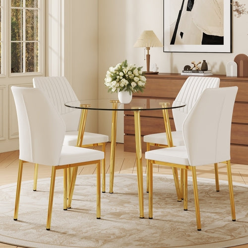 Table and chair set.36 Inch Diameter Modern Luxury Glass Dining Table