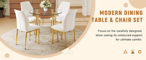 Table and chair set.36 Inch Diameter Modern Luxury Glass Dining Table