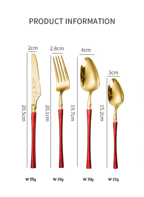 Luxury 304 Stainless Steel Cutlery Set – Gold Mirror Finish with