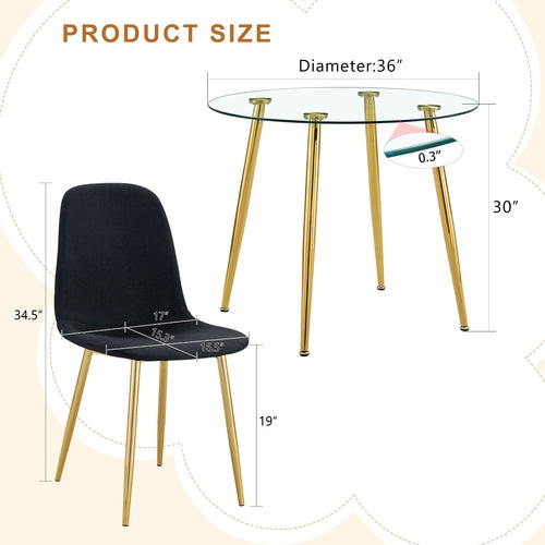 Table and chair set.36 Inch Diameter Modern Luxury Glass Dining Table