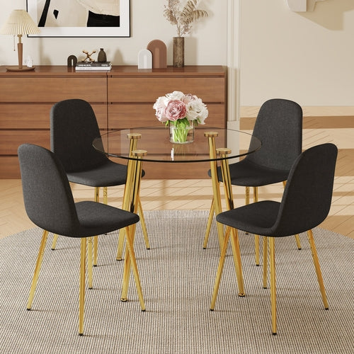 Table and chair set.36 Inch Diameter Modern Luxury Glass Dining Table