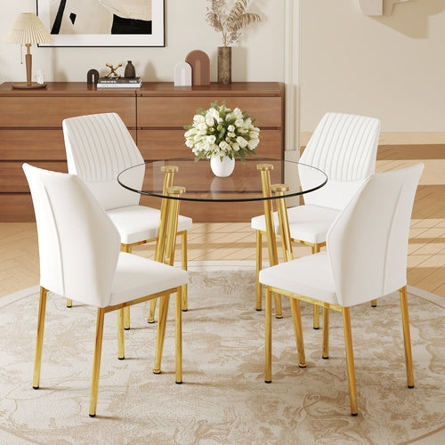 Table and chair set.36 Inch Diameter Modern Luxury Glass Dining Table
