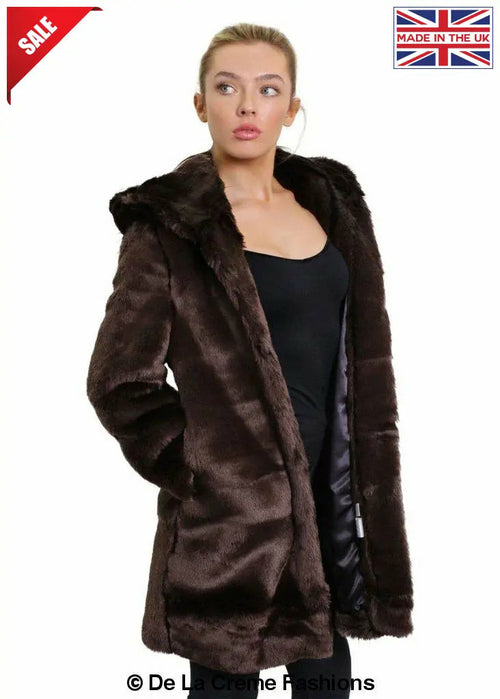 De La Creme - Women's Luxury Faux Fur Jacket Ladies Hooded Winter Coat