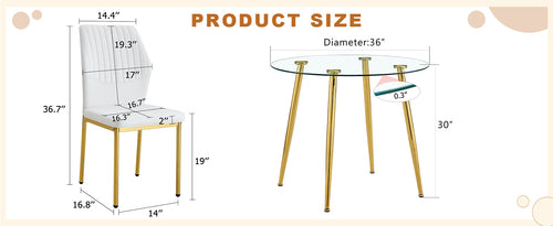 Table and chair set.36 Inch Diameter Modern Luxury Glass Dining Table
