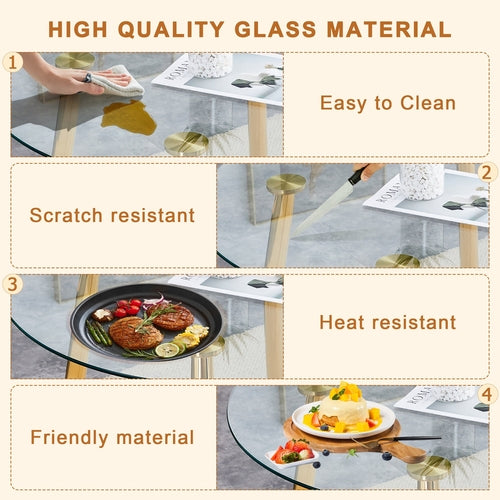 Table and chair set.36 Inch Diameter Modern Luxury Glass Dining Table